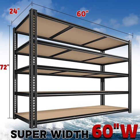60" W Garage Shelving 72" H Metal Shelving 3500LBS Storage Shelves Heavy Duty 5 Tier Adjustable Shelving Unit for Storage Rack Pantry Shelf Commercial,60" W x 24" D x 72" H in Saudi Arabia