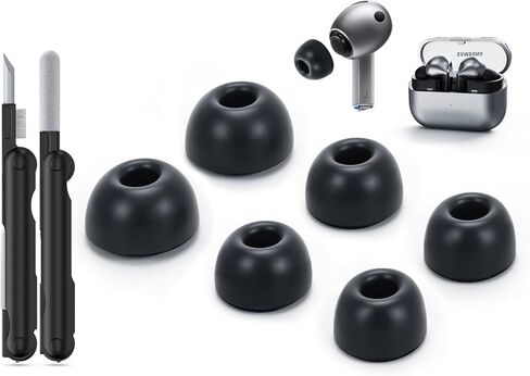 6 أزواج من أطراف الأذن البديلة لسماعات Samsung Galaxy Buds Pro مع قلم تنظيف، أطراف أذن بديلة بثلاثة أحجام S/M/L، لا توجد أطراف أذن من السيليكون، سماعات أذن بديلة مضادة للانزلاق (أسود) in Kuwait