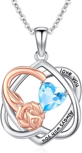 Birthstone Necklace for Women, Heart Infinity Necklace, Rose Flower Pendant for Mom,Mothers Family Birth Stone Jewelry, Anniversary Christmas Birthday Gift for Wife Her Girlfriend in Saudi Arabia