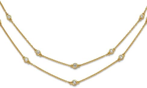 JewelryWeb 3mm 14k الصلبة الذهب الأصفر الماس متعدد محطة مزدوجة حبلا قلادة ستراند قلادة للنساء in Kuwait
