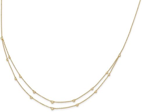 JewelryWeb 3mm 14k الصلبة الذهب الأصفر الماس متعدد محطة مزدوجة حبلا قلادة ستراند قلادة للنساء in Kuwait