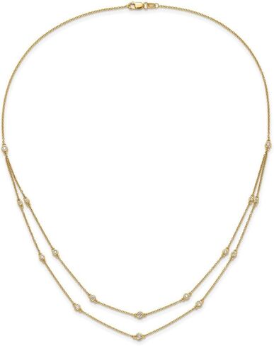 JewelryWeb 3mm 14k الصلبة الذهب الأصفر الماس متعدد محطة مزدوجة حبلا قلادة ستراند قلادة للنساء in Kuwait