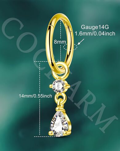 COCHARM Clicker Belly Button Rings 14G Gold Plated Belly Navel Rings for Women Dangle Navel Piercing Jewelry Stainless Steel 8/10MM in Saudi Arabia