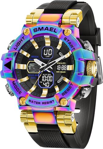 SMAEL Mens Colorful Outdoor LED Digital Watch Waterproof Tactical Army Wrist Sports Watches for Men Military 8027 in Kuwait