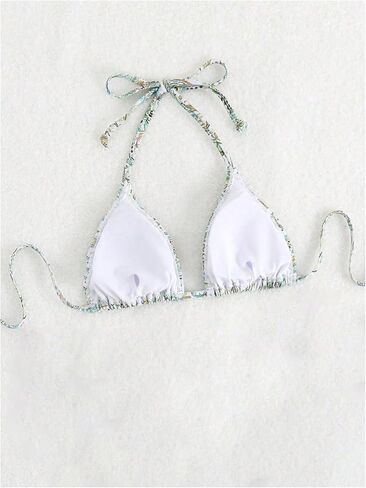 Milumia Women's Floral Print Triangle Bikini Top Boho Halter String Bathing Suit Tops in Saudi Arabia