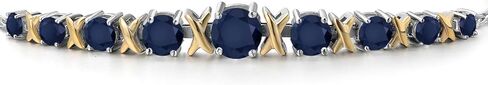 Gem Stone King 2.16 Cttw Blue Sapphire Graduated Bracelet For Women | 925 Silver and 10K Yellow Gold | Round 5MM 4MM 3.5MM 3MM and 2.5MM | Fully Adjustable Up to 9 Inches in Saudi Arabia