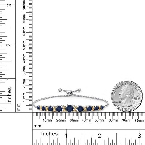 Gem Stone King 2.16 Cttw Blue Sapphire Graduated Bracelet For Women | 925 Silver and 10K Yellow Gold | Round 5MM 4MM 3.5MM 3MM and 2.5MM | Fully Adjustable Up to 9 Inches in Saudi Arabia