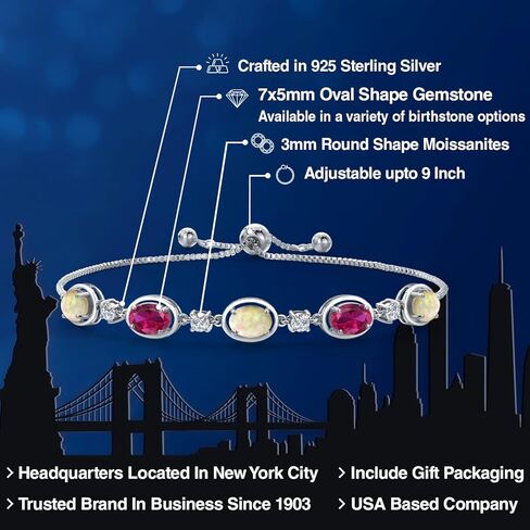 Gem Stone King 925 Sterling Silver Ethiopian Opal and Created Ruby and Moissanite Tennis Bracelet For Women | 3.23 Cttw | Gemstone October Birthstone | Oval Cabochon 7X5MM | Fully Adjustable 10 Inch in Saudi Arabia