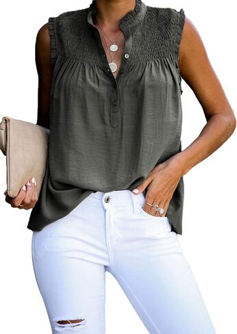 Diukia المرأة الصيف لطيف كشكش تانك القمم Flowy الشيفون مبطنة بلا أكمام قمصان البلوزات in Kuwait