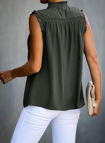 Diukia المرأة الصيف لطيف كشكش تانك القمم Flowy الشيفون مبطنة بلا أكمام قمصان البلوزات in Kuwait