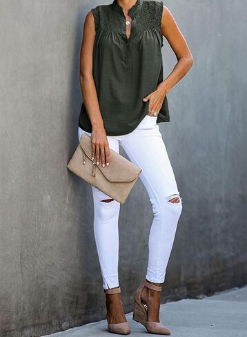 Diukia المرأة الصيف لطيف كشكش تانك القمم Flowy الشيفون مبطنة بلا أكمام قمصان البلوزات in Kuwait