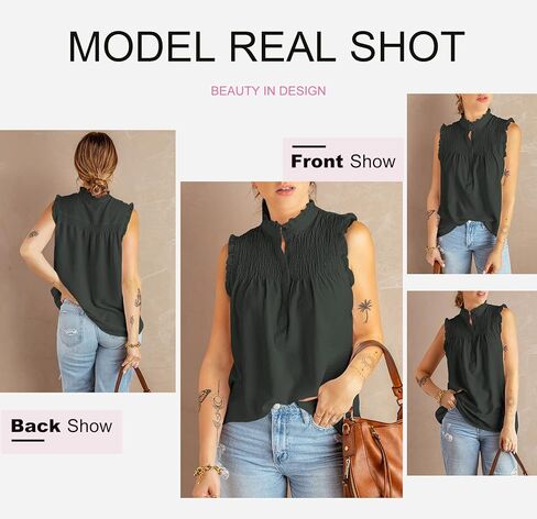 Diukia المرأة الصيف لطيف كشكش تانك القمم Flowy الشيفون مبطنة بلا أكمام قمصان البلوزات in Kuwait