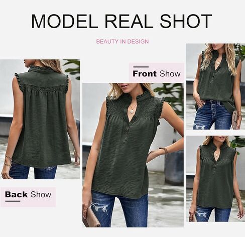 Diukia المرأة الصيف لطيف كشكش تانك القمم Flowy الشيفون مبطنة بلا أكمام قمصان البلوزات in Kuwait