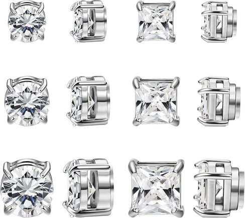 NEWITIN 6 Pairs Stainless Steel Magnetic Stud Earrings for Men Clip on Earring Magnetic Earring Unisex Non Piercing CZ Magnet Studs Diamond Earrings for Women Men in Saudi Arabia