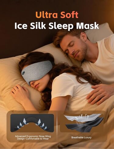 قناع النوم مع سماعات رأس بلوتوث 6.0، سماعات رأس للنوم لمدة 20 ساعة مع مكبرات صوت ستيريو عالية الدقة للنوم الجانبي، قناع عين حريري معتم قابل للتعديل للتأمل أثناء السفر، هدايا للنساء والرجال (رمادي) in Kuwait