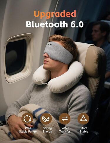 قناع النوم مع سماعات رأس بلوتوث 6.0، سماعات رأس للنوم لمدة 20 ساعة مع مكبرات صوت ستيريو عالية الدقة للنوم الجانبي، قناع عين حريري معتم قابل للتعديل للتأمل أثناء السفر، هدايا للنساء والرجال (رمادي) in Kuwait
