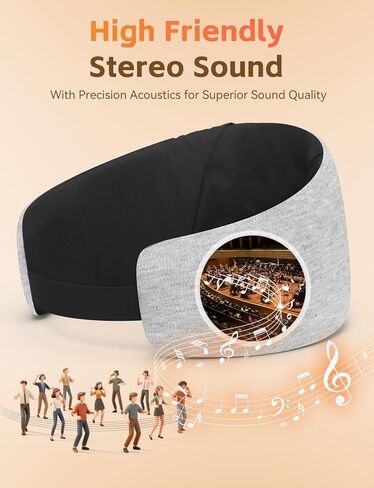 قناع النوم مع سماعات رأس بلوتوث 6.0، سماعات رأس للنوم لمدة 20 ساعة مع مكبرات صوت ستيريو عالية الدقة للنوم الجانبي، قناع عين حريري معتم قابل للتعديل للتأمل أثناء السفر، هدايا للنساء والرجال (رمادي) in Kuwait