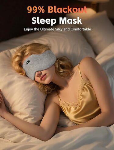 قناع النوم مع سماعات رأس بلوتوث 6.0، سماعات رأس للنوم لمدة 20 ساعة مع مكبرات صوت ستيريو عالية الدقة للنوم الجانبي، قناع عين حريري معتم قابل للتعديل للتأمل أثناء السفر، هدايا للنساء والرجال (رمادي) in Kuwait