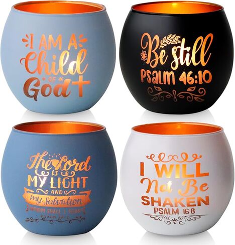 Christian Gifts for Men, Glass Candle Holders Set, Blue Tealight Votive Holders with Bible Verses, Religious Birthday Gifts for Dad, Brother, Son, Him, Coworker, Unique Spiritual Gifts for Men in Saudi Arabia