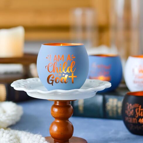 Christian Gifts for Men, Glass Candle Holders Set, Blue Tealight Votive Holders with Bible Verses, Religious Birthday Gifts for Dad, Brother, Son, Him, Coworker, Unique Spiritual Gifts for Men in Saudi Arabia