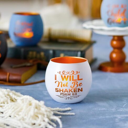 Christian Gifts for Men, Glass Candle Holders Set, Blue Tealight Votive Holders with Bible Verses, Religious Birthday Gifts for Dad, Brother, Son, Him, Coworker, Unique Spiritual Gifts for Men in Saudi Arabia