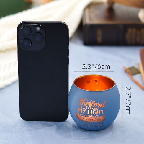 Christian Gifts for Men, Glass Candle Holders Set, Blue Tealight Votive Holders with Bible Verses, Religious Birthday Gifts for Dad, Brother, Son, Him, Coworker, Unique Spiritual Gifts for Men in Saudi Arabia