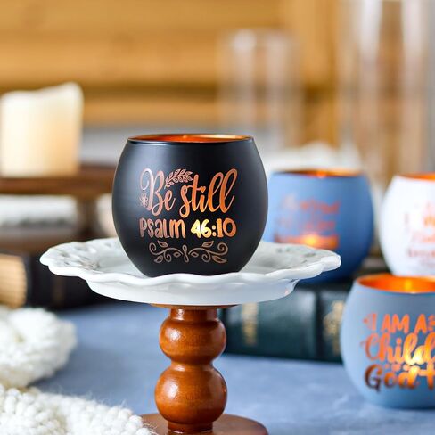 Christian Gifts for Men, Glass Candle Holders Set, Blue Tealight Votive Holders with Bible Verses, Religious Birthday Gifts for Dad, Brother, Son, Him, Coworker, Unique Spiritual Gifts for Men in Saudi Arabia
