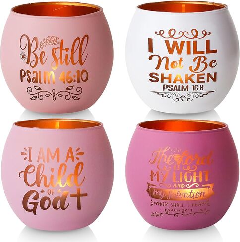 Christian Gifts for Men, Glass Candle Holders Set, Blue Tealight Votive Holders with Bible Verses, Religious Birthday Gifts for Dad, Brother, Son, Him, Coworker, Unique Spiritual Gifts for Men in Saudi Arabia
