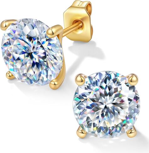 Moissanite Earrings - 0.3-1.5CT Round Cut Flat Back Studs Hypoallergenic 925 Sterling Silver Earrings 18K Gold Plated Gift for Women Men in Saudi Arabia