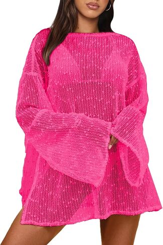 Crochet Swimsuit Coverup for Women Boat Neck Bathing Suit Cover Up 2026 Summer Sexy Beach Caftan Dress in Saudi Arabia