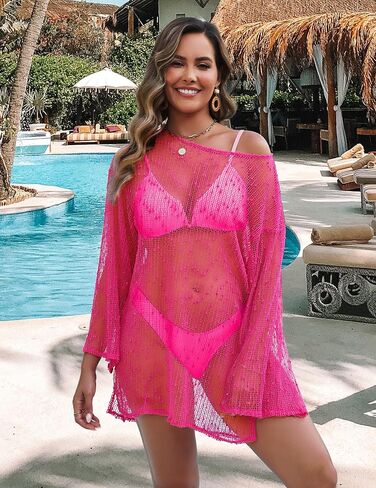 Crochet Swimsuit Coverup for Women Boat Neck Bathing Suit Cover Up 2026 Summer Sexy Beach Caftan Dress in Saudi Arabia