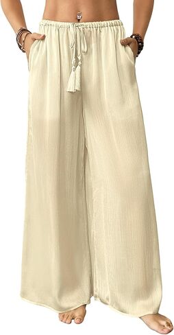 Bsubseach Women Swimsuit Coverup Swimwear Pants See Through Swim Pant Bottom Wide Leg Beach Palazzo Summer Outfit in Saudi Arabia