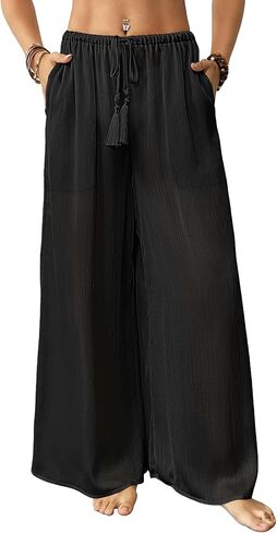 Bsubseach Women Swimsuit Coverup Swimwear Pants See Through Swim Pant Bottom Wide Leg Beach Palazzo Summer Outfit in Saudi Arabia