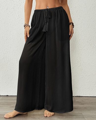 Bsubseach Women Swimsuit Coverup Swimwear Pants See Through Swim Pant Bottom Wide Leg Beach Palazzo Summer Outfit in Saudi Arabia