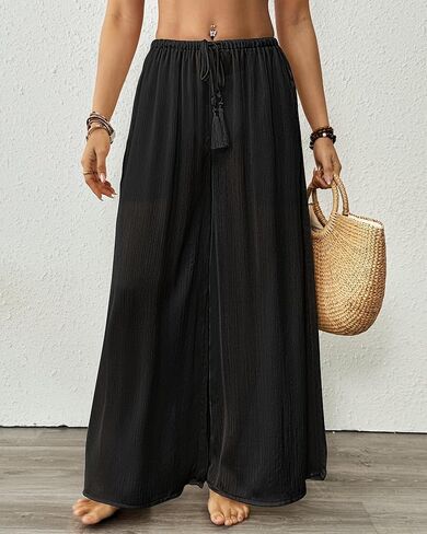 Bsubseach Women Swimsuit Coverup Swimwear Pants See Through Swim Pant Bottom Wide Leg Beach Palazzo Summer Outfit in Saudi Arabia