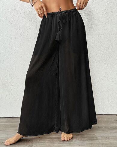 Bsubseach Women Swimsuit Coverup Swimwear Pants See Through Swim Pant Bottom Wide Leg Beach Palazzo Summer Outfit in Saudi Arabia