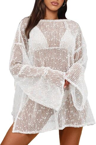 Crochet Swimsuit Coverup for Women Boat Neck Bathing Suit Cover Up 2026 Summer Sexy Beach Caftan Dress in Saudi Arabia
