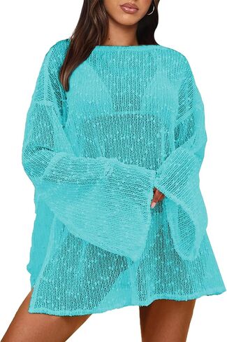 Crochet Swimsuit Coverup for Women Boat Neck Bathing Suit Cover Up 2026 Summer Sexy Beach Caftan Dress in Saudi Arabia