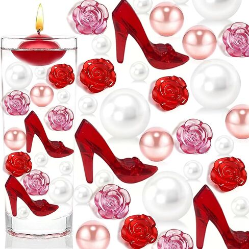 10091pcs Valentine's Day Vase Filler Beads Roses/Heart/High Heels Vase Fillers for Wedding, Home, Party Decor (Rose Love Heels Set) in Kuwait