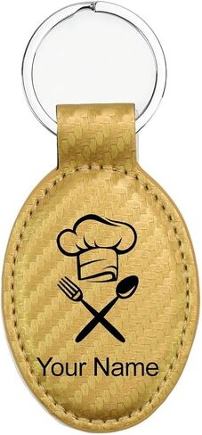 LaserGram Oval Keychain, Chef Hat, Personalized Engraving Included (Carbon Fiber Silver) in Saudi Arabia