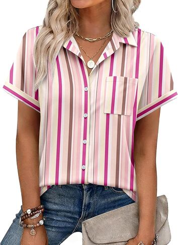 Zeagoo Womens Button Down Shirt Short Sleeve Blouse V Neck Dressy Casual Business Work Tops with Pocket S-XXL in Saudi Arabia