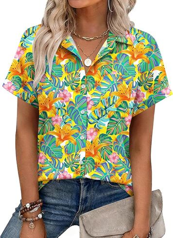 Zeagoo Womens Button Down Shirt Short Sleeve Blouse V Neck Dressy Casual Business Work Tops with Pocket S-XXL in Saudi Arabia