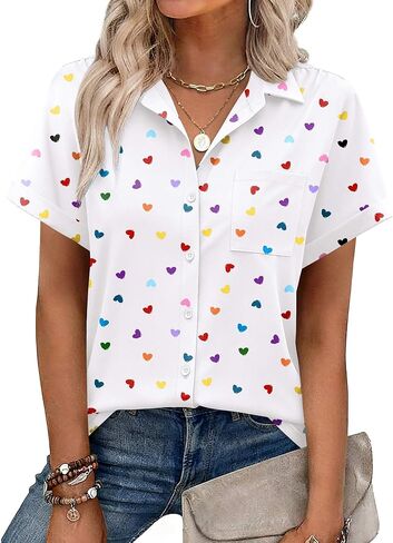 Zeagoo Womens Button Down Shirt Short Sleeve Blouse V Neck Dressy Casual Business Work Tops with Pocket S-XXL in Saudi Arabia