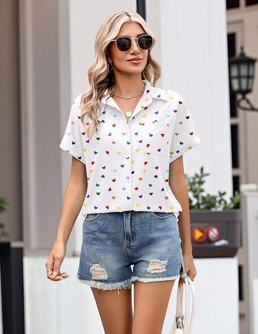Zeagoo Womens Button Down Shirt Short Sleeve Blouse V Neck Dressy Casual Business Work Tops with Pocket S-XXL in Saudi Arabia