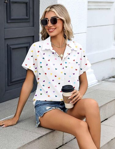 Zeagoo Womens Button Down Shirt Short Sleeve Blouse V Neck Dressy Casual Business Work Tops with Pocket S-XXL in Saudi Arabia