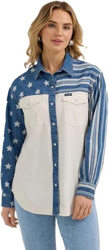 Wrangler Women's Pieced Boyfriend Denim Western Snap Shirt in Saudi Arabia