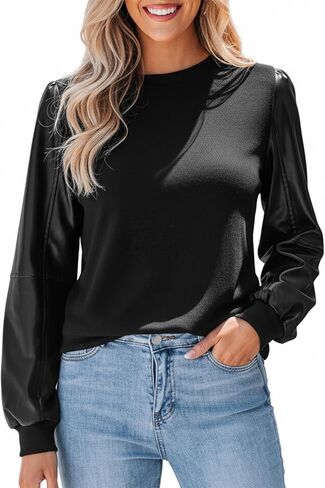 CUPSHE Faux Leather Tops for Women Long Sleeve Mock Neck Blouse Fall Fashion 2025 in Saudi Arabia