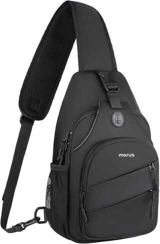 MOSISO Crossbody Sling Bag for Men, Sling Backpack Travel Hiking Daypack, Over Shoulder Bag Small Cross Body Chest Bags with 2 Front Slanted Pockets for Outdoor Casual Commuting, Black in Saudi Arabia