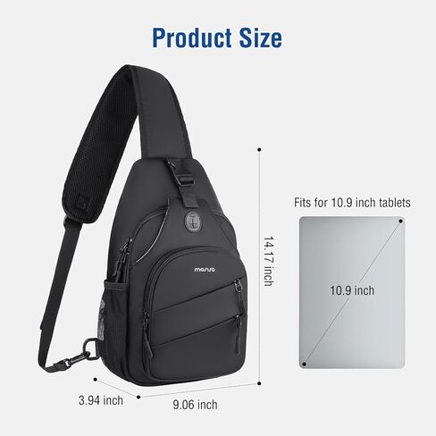MOSISO Crossbody Sling Bag for Men, Sling Backpack Travel Hiking Daypack, Over Shoulder Bag Small Cross Body Chest Bags with 2 Front Slanted Pockets for Outdoor Casual Commuting, Black in Saudi Arabia