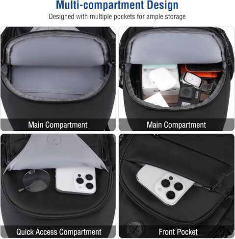 MOSISO Crossbody Sling Bag for Men, Sling Backpack Travel Hiking Daypack, Over Shoulder Bag Small Cross Body Chest Bags with 2 Front Slanted Pockets for Outdoor Casual Commuting, Black in Saudi Arabia